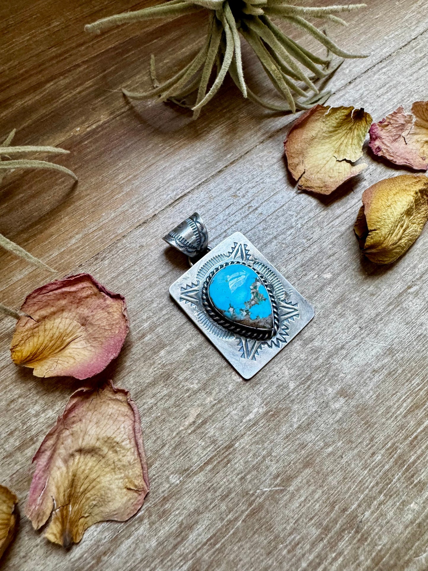 Golden Hill Turquoise Pendant – Navajo Handmade by Ned Nez, Sterling Silver