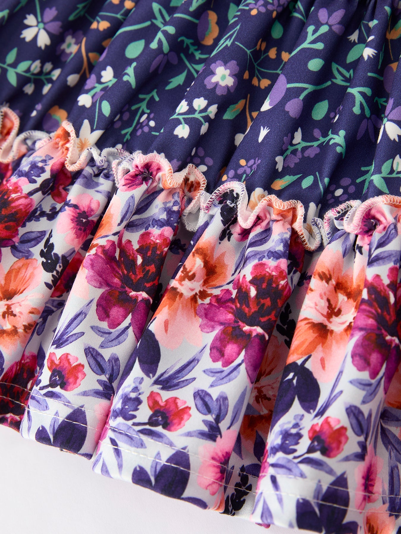 Pink Autumn Patchwork Floral & Plaid Long Sleeve Girls Dress