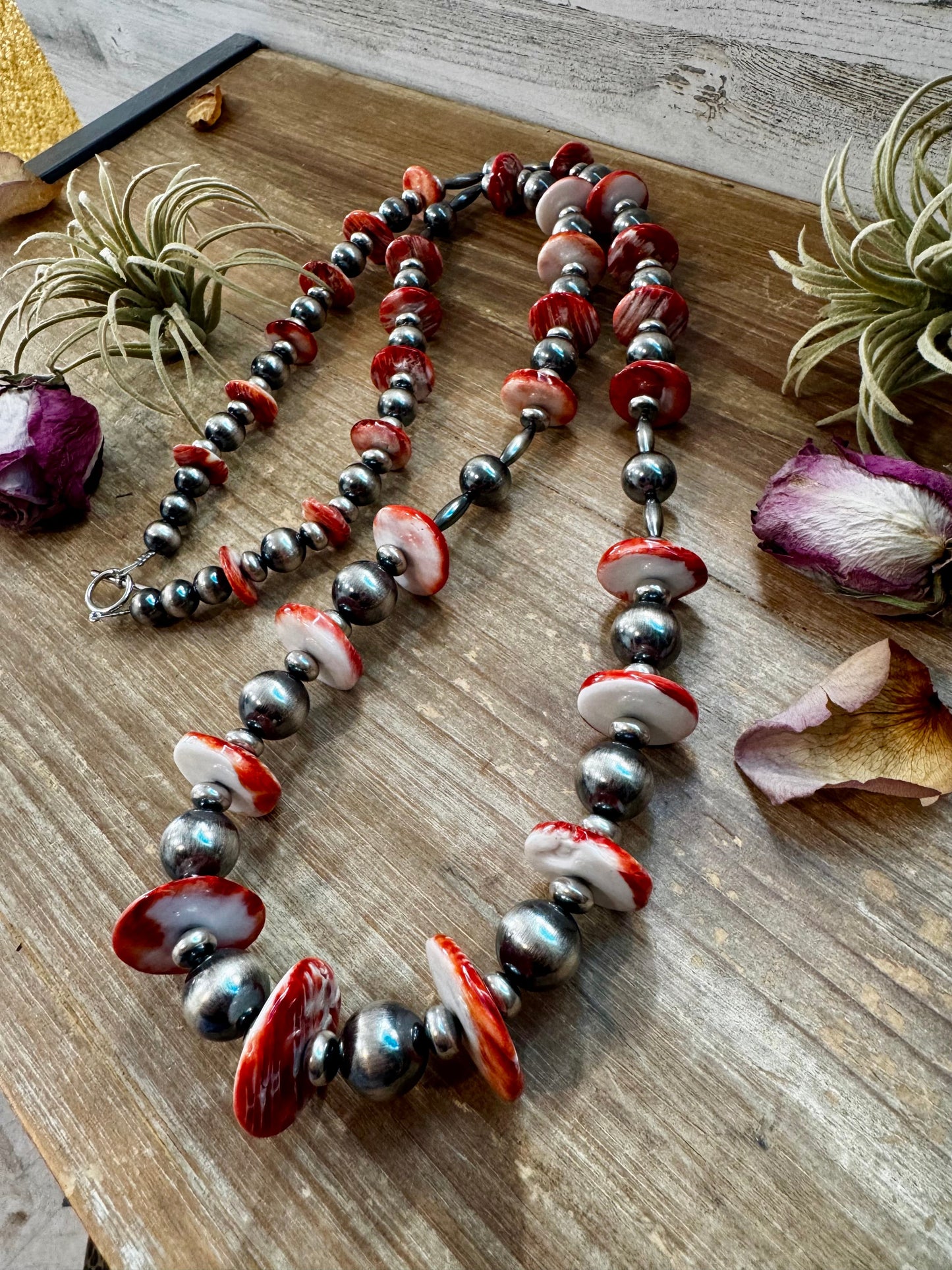 NFR Collection Necklace – Graduated Spiny Oyster & Sterling Silver Pearls 45"