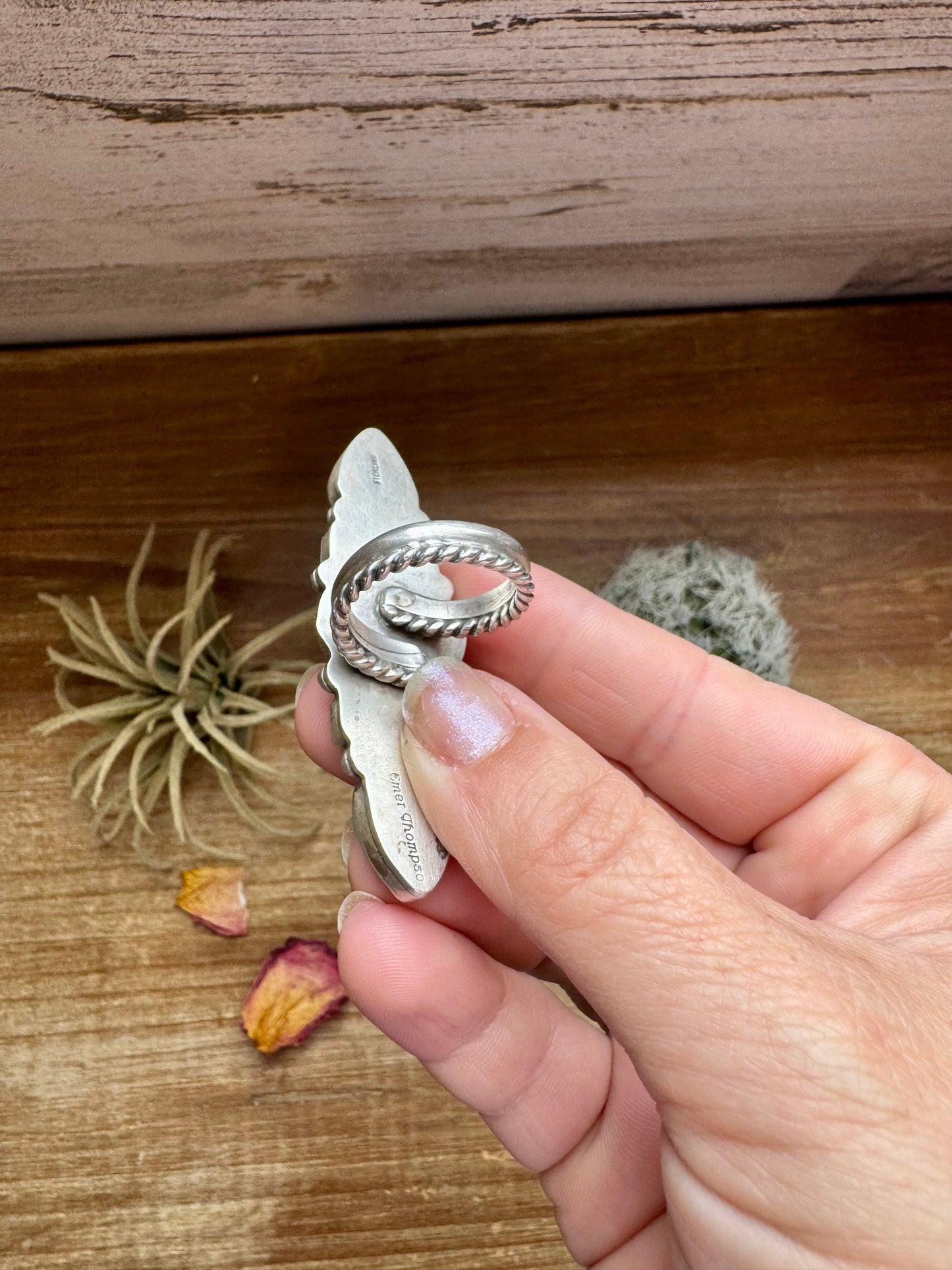 Big Ring- adjustable- Sonoran turquoise ring & sterling silver