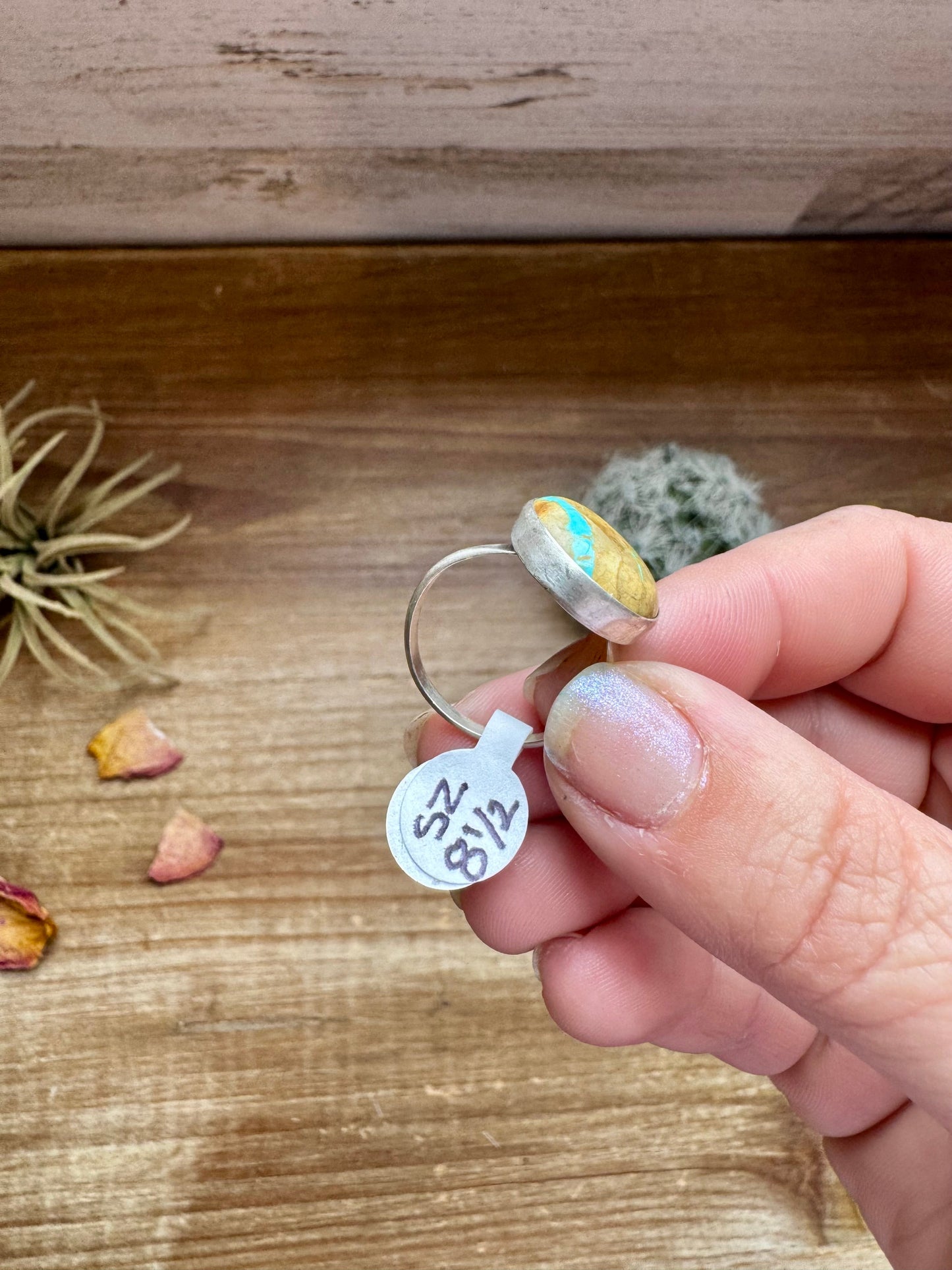 Small Ring - Size 8 1/2 - Ribbon Turquoise & Sterling Silver