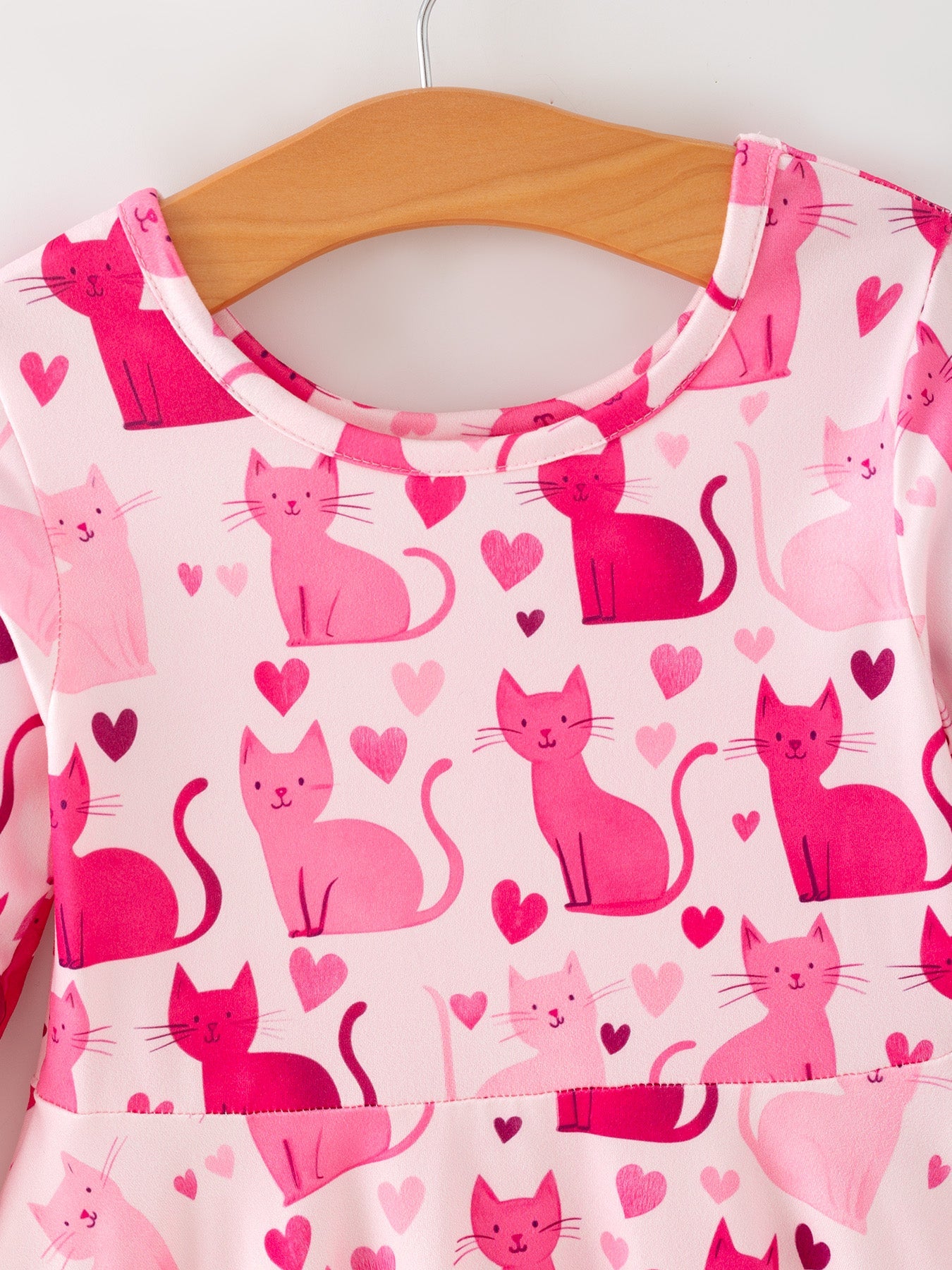 Valentine Toddler Girls Pink Cat Dress – Long Sleeve Heart Print Outfit