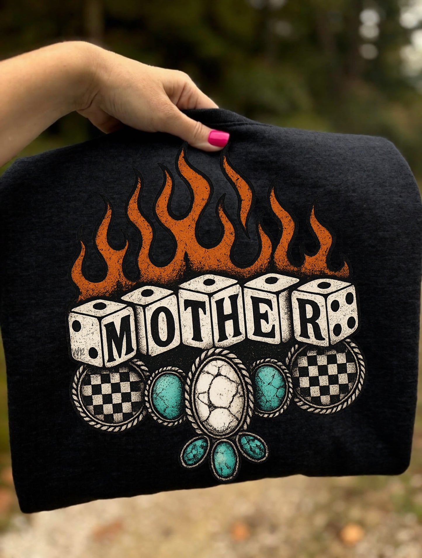 *DTF TRANSFER ONLY* Flaming Mother Dice