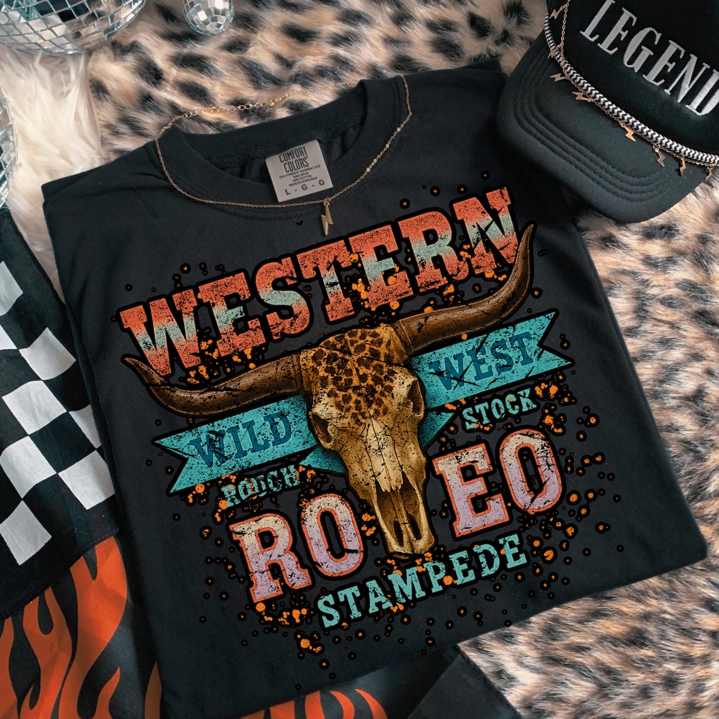 Comfort Colors Western Rodeo Leopard Skull