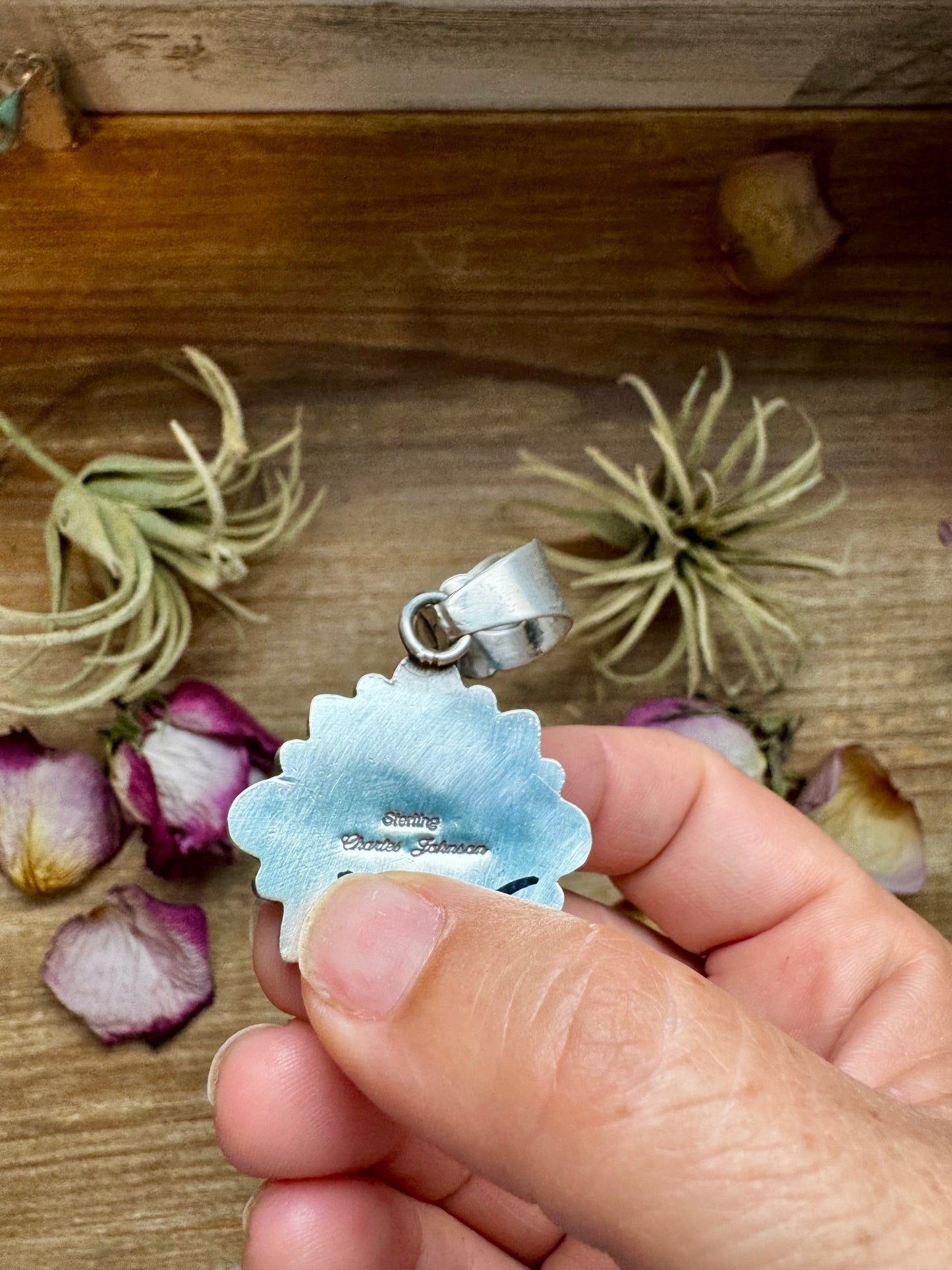 Flower Pendant with Sonoran Gold Turquoise – Option 2 – Sterling Silver