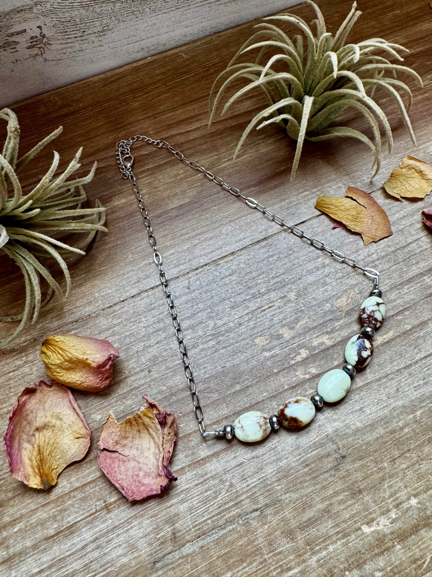 15-Inch Lemon Turquoise & Sterling Saucer Pearl Necklace on Paperclip Chain