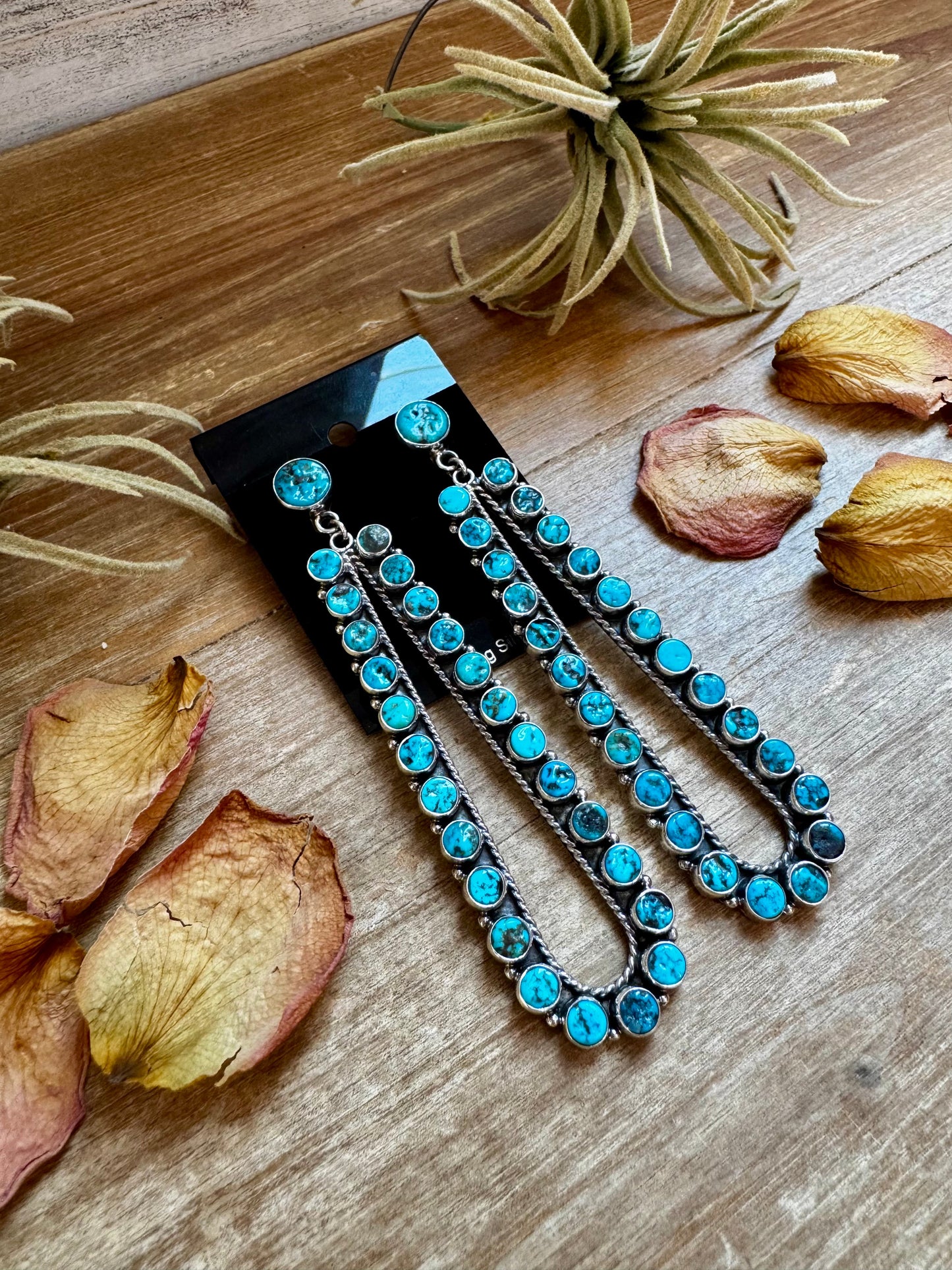 Sterling Silver Long Teardrop Earrings with Kingman Turquoise – 4 Inch, Post Style, USA Made