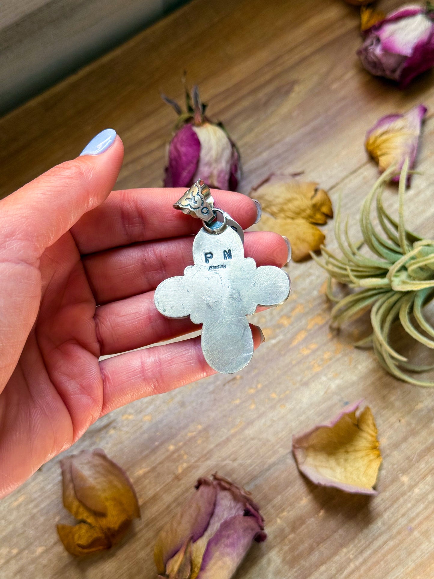 Sterling Silver Green Turquoise Cross Pendant