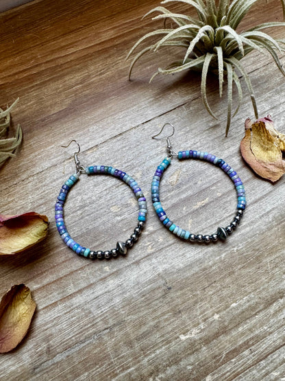 Hoop Earrings with Purple Dolomite Heishi & Sterling Silver Pearls