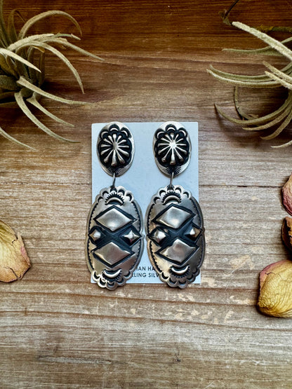 Sterling Silver Dangle Earrings – Native Made by Leander & Rhonda Largo, USA