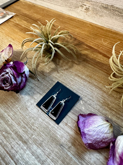 Sterling Silver Pearl & Black Onyx Dangle Earrings