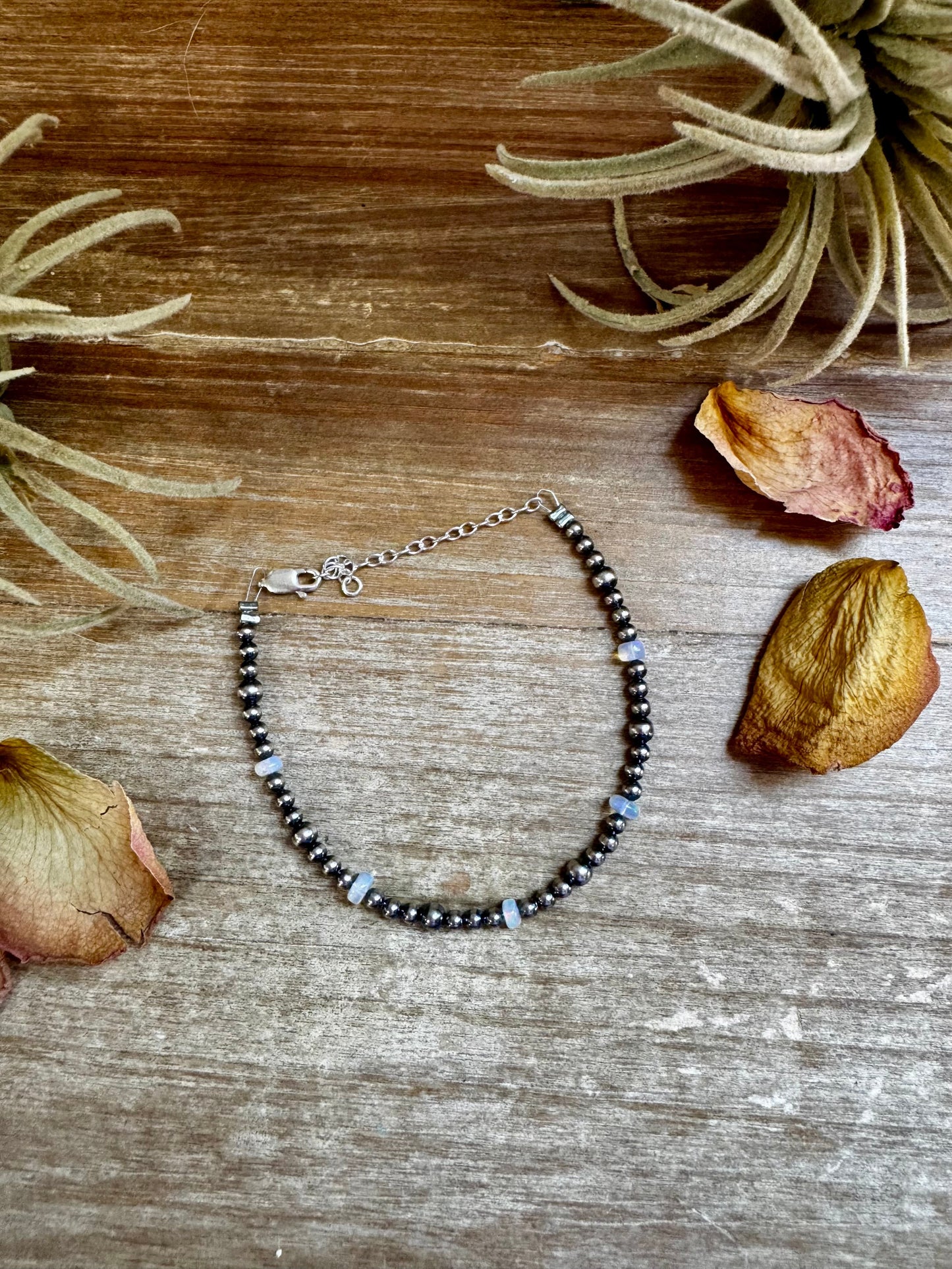 White Opal & Sterling Silver Pearl Bracelet