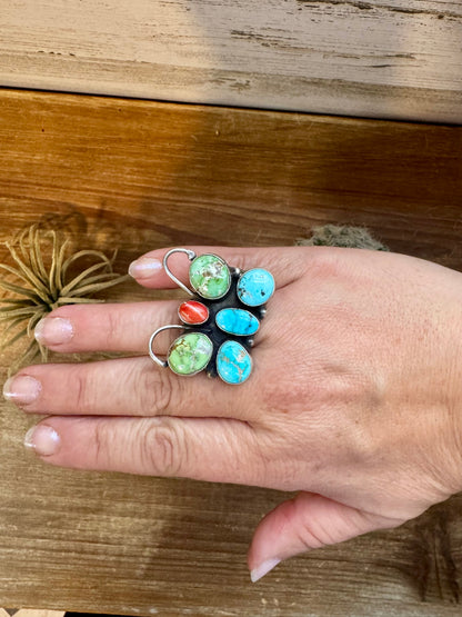Butterfly Ring - Adjustable - Mix Stone & Sterling Silver