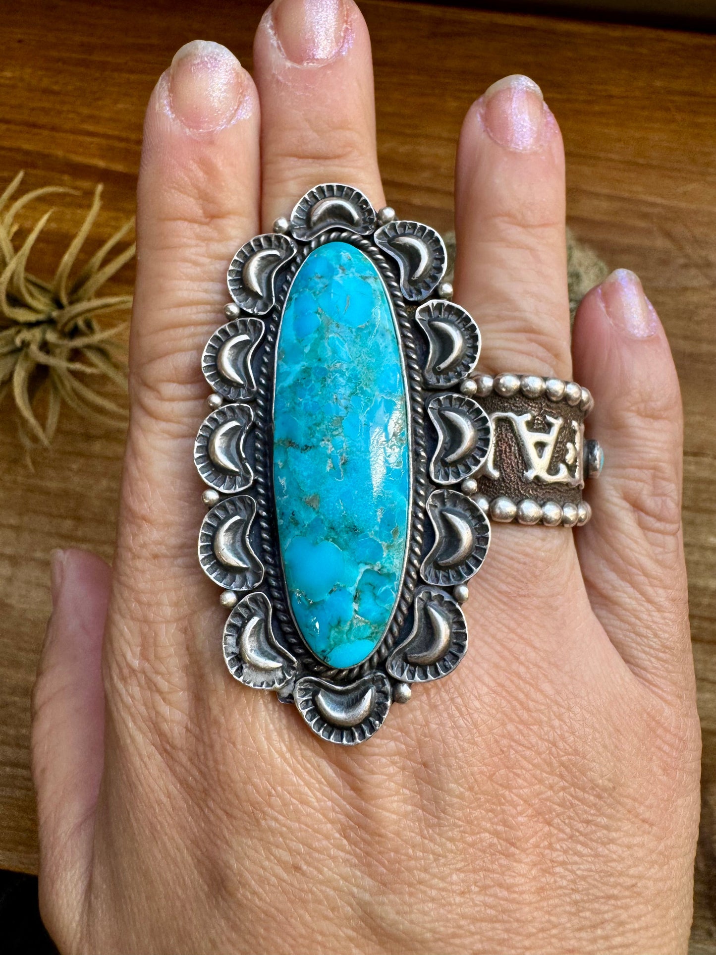Long Ring- size 9 - Kingman Turquoise ring & Sterling Silver