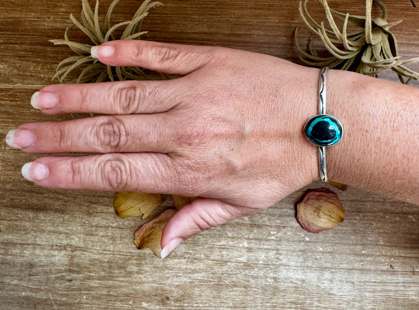 Blue Moon Turquoise Cuff – Sterling Silver, Stamped D&D