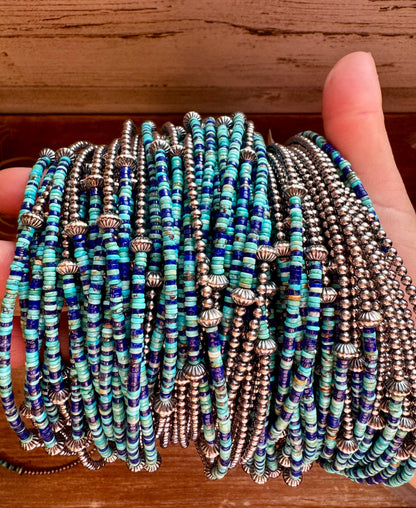 Lapis & Turquoise Heishi Choker – 14" Sterling Silver Beads