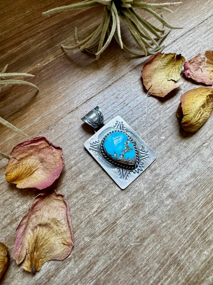 Golden Hill Turquoise Pendant – Navajo Handmade by Ned Nez, Sterling Silver