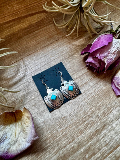 Eagle Bird Dangle Earrings with Kingman Turquoise