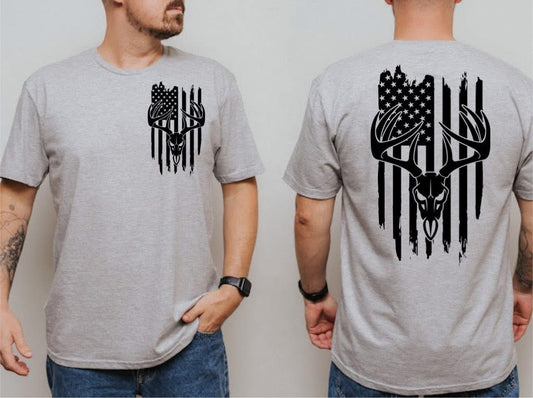 American Deer Skull Black Ink Front & Back