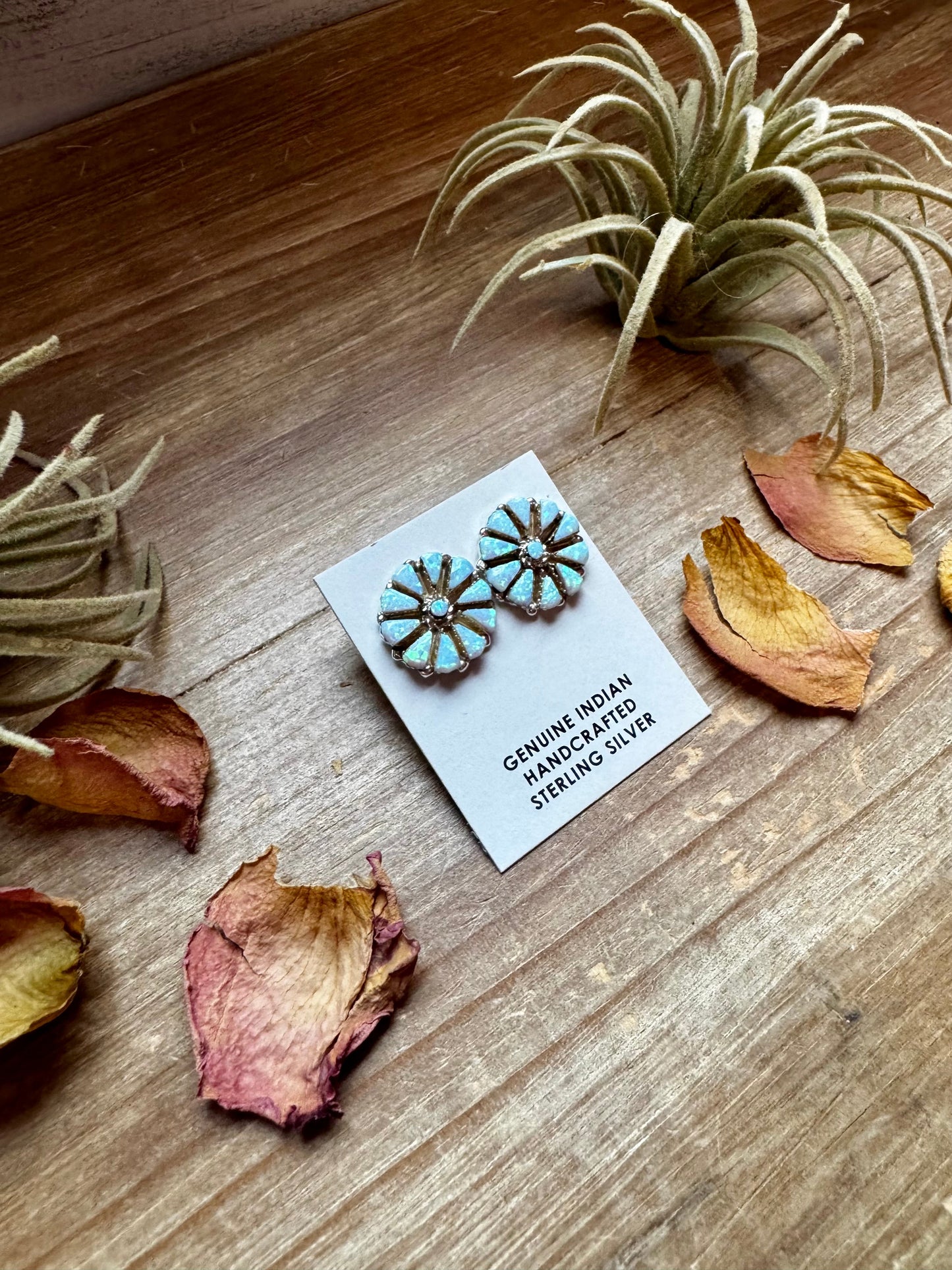 Cluster Earrings – White Opal & Sterling Silver