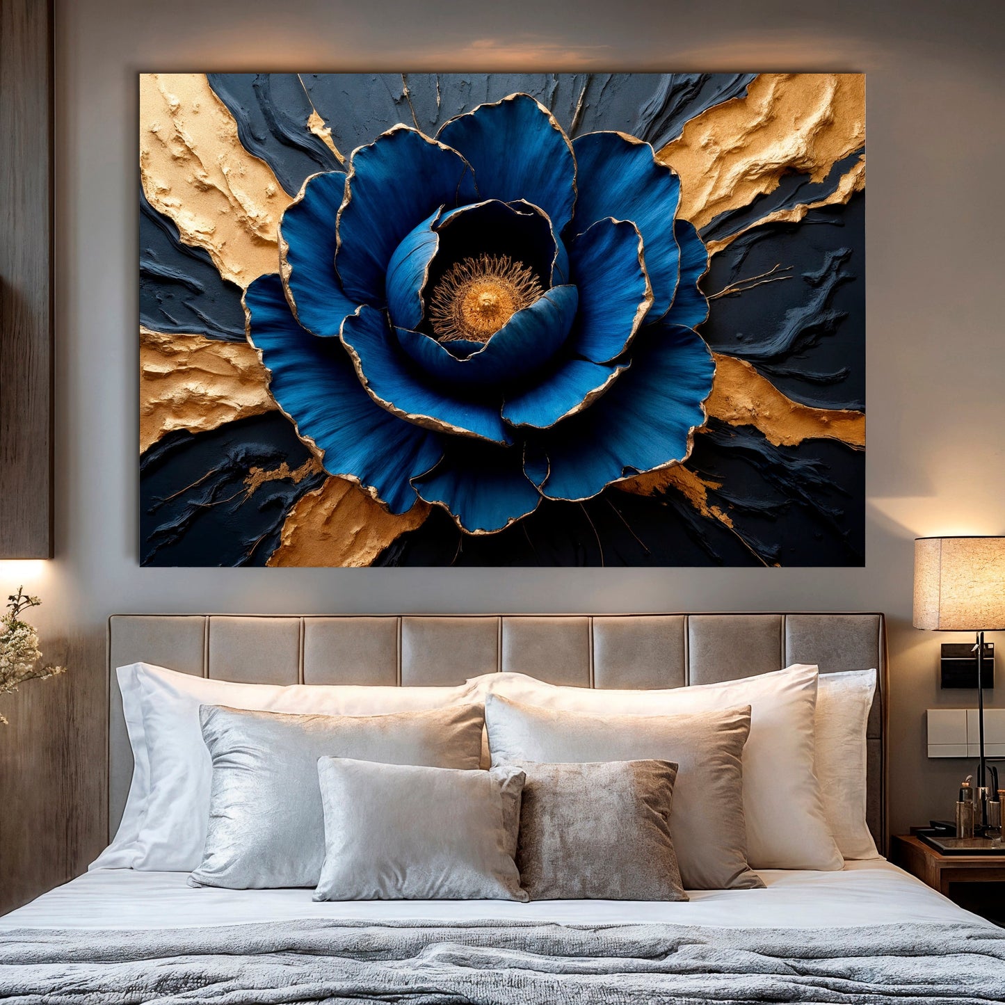 Sapphire Bloom Impasto Wall Art