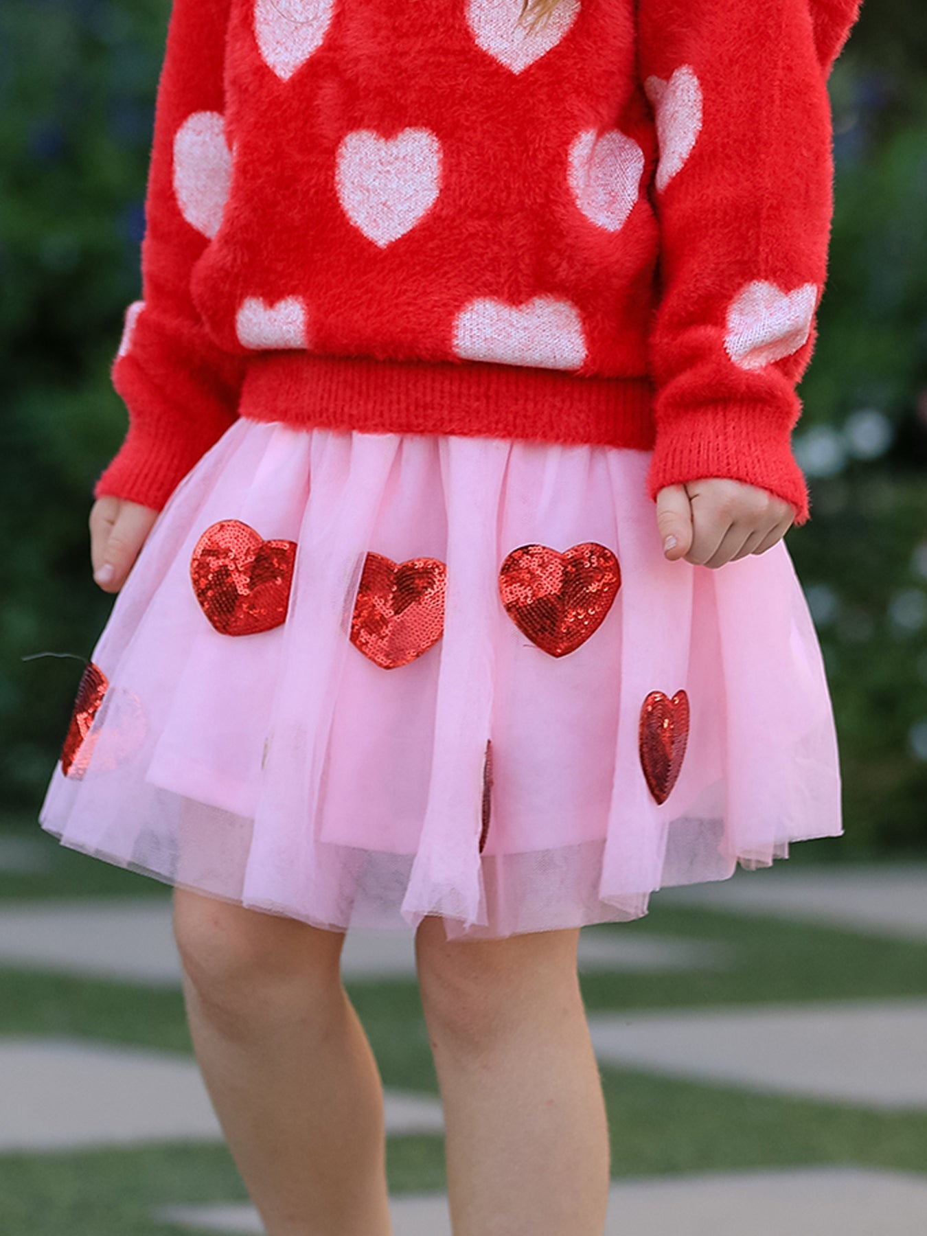 Girls' Valentine's Day Skirt with Sequined Heart Appliques