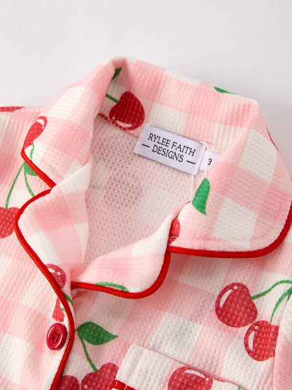 Waffle Cherry Girls Long Sleeve Set