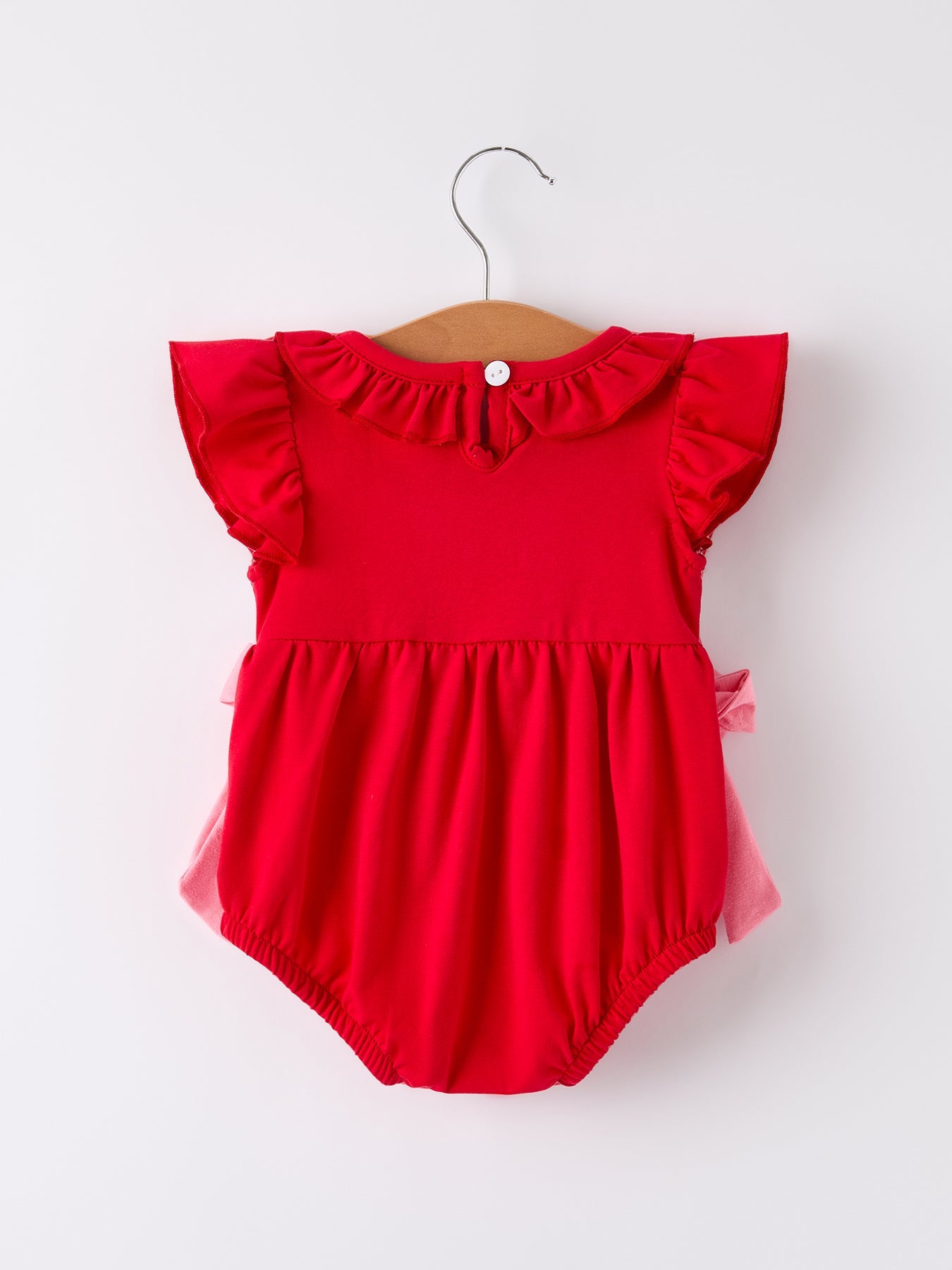 Red Cherry Bow Smocking Embroidery Girls' Romper