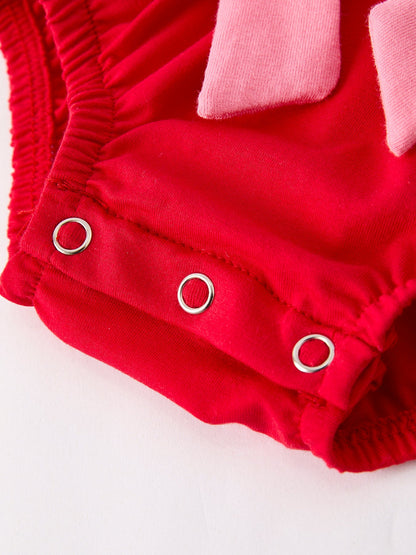 Red Cherry Bow Smocking Embroidery Girls' Romper