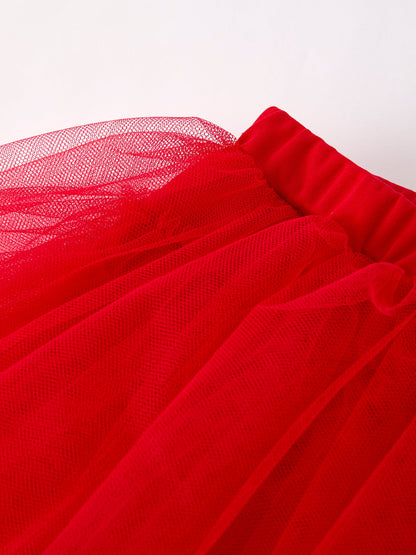 Valentine's Day Summer Red Girls' Tulle Skirt