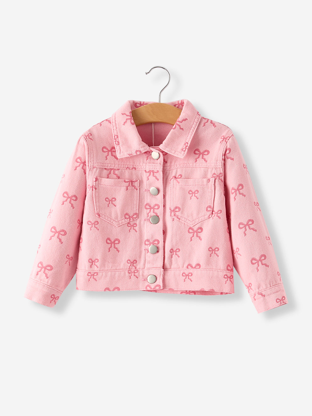 Pink Fall Girls Butterfly Print Denim Top
