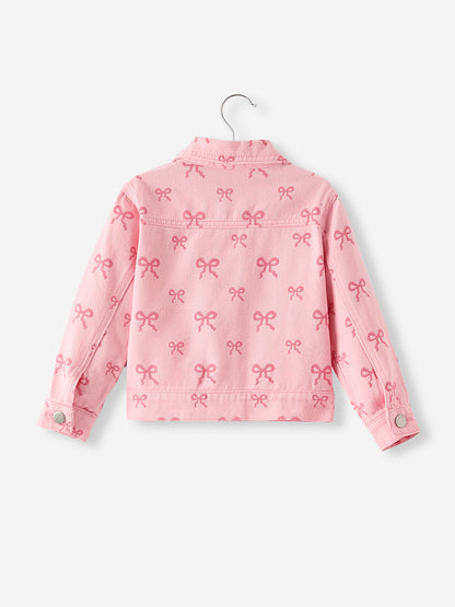 Pink Fall Girls Butterfly Print Denim Top