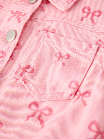 Pink Fall Girls Butterfly Print Denim Top