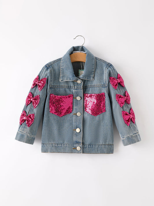 Girls Autumn Denim Sequined Jacket Top