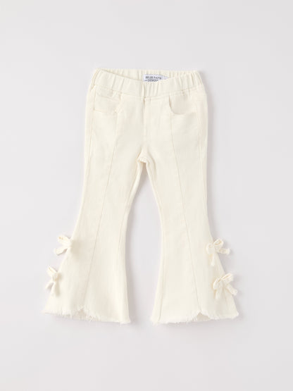 Fall Christmas Charming White Denim Pants with Cute Bows