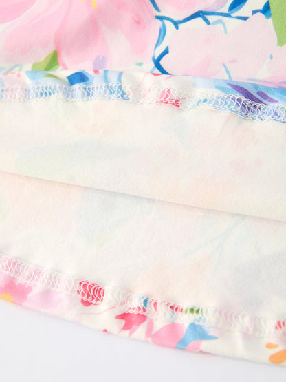 Spring and Autumn Floral Print Girl Dress with Long Sleeves