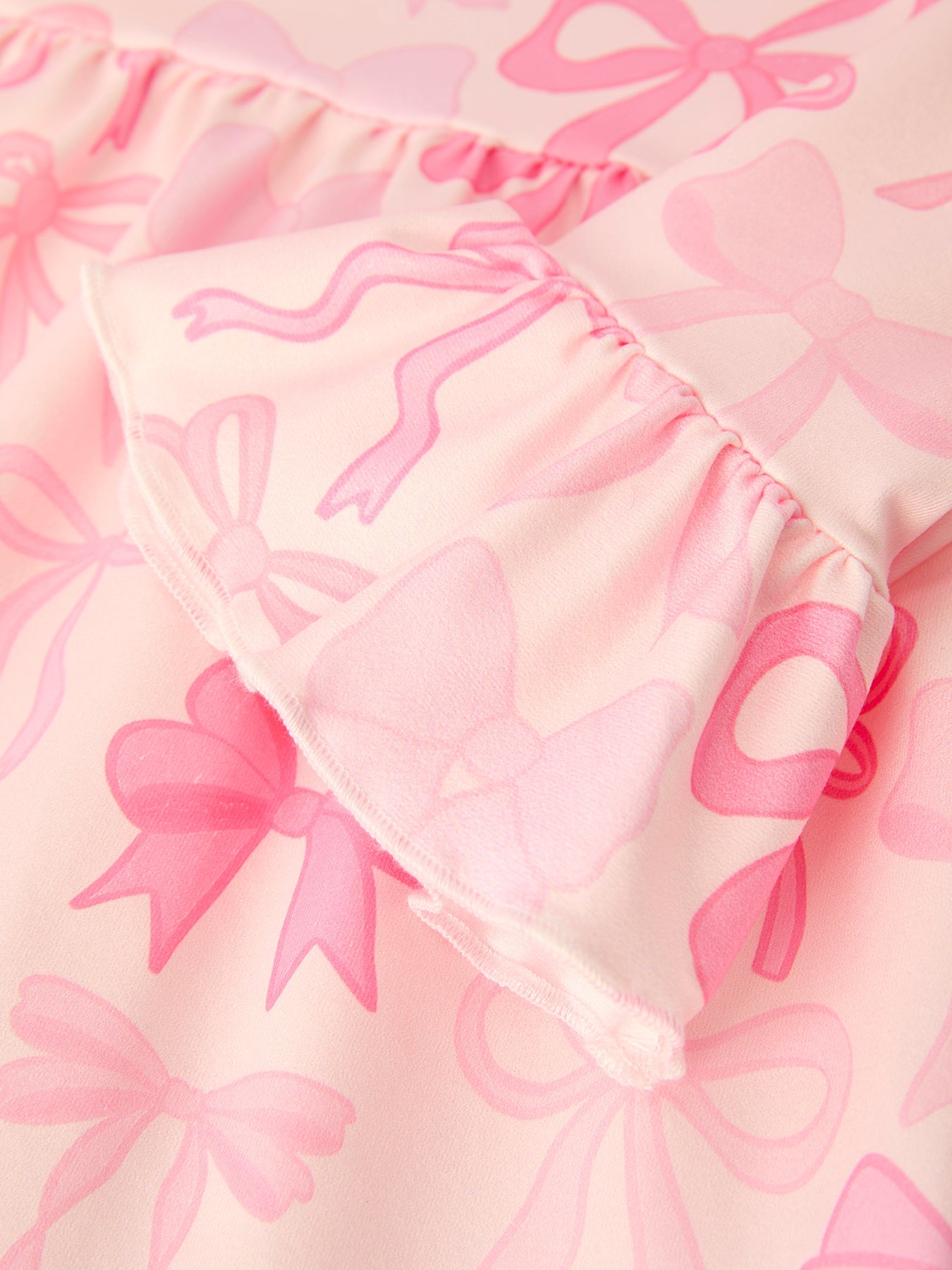 Girls Pink Bow Print Ruffled Long-sleeved Set