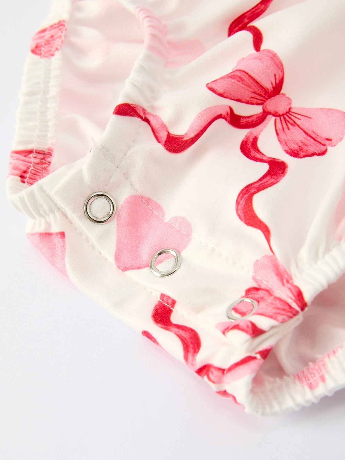Girls Valentine Romper with Heart Embroidery and Bowknot Design