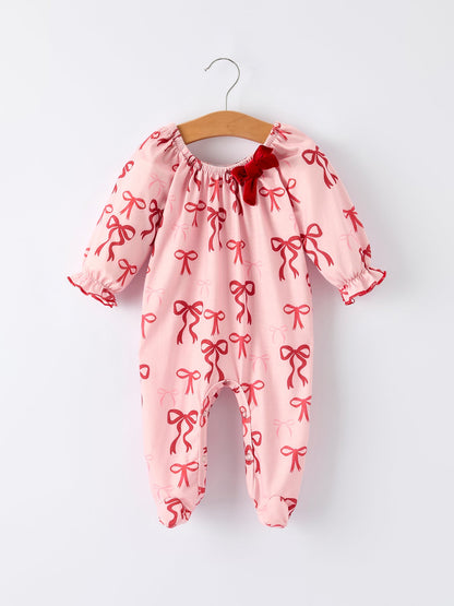 Bow Print Baby Girls Romper