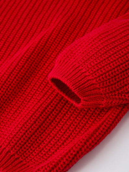 Valentine’s Day Girls Red Knit Sweater – "Love" Heart Embroidery Long Sleeve Pullover