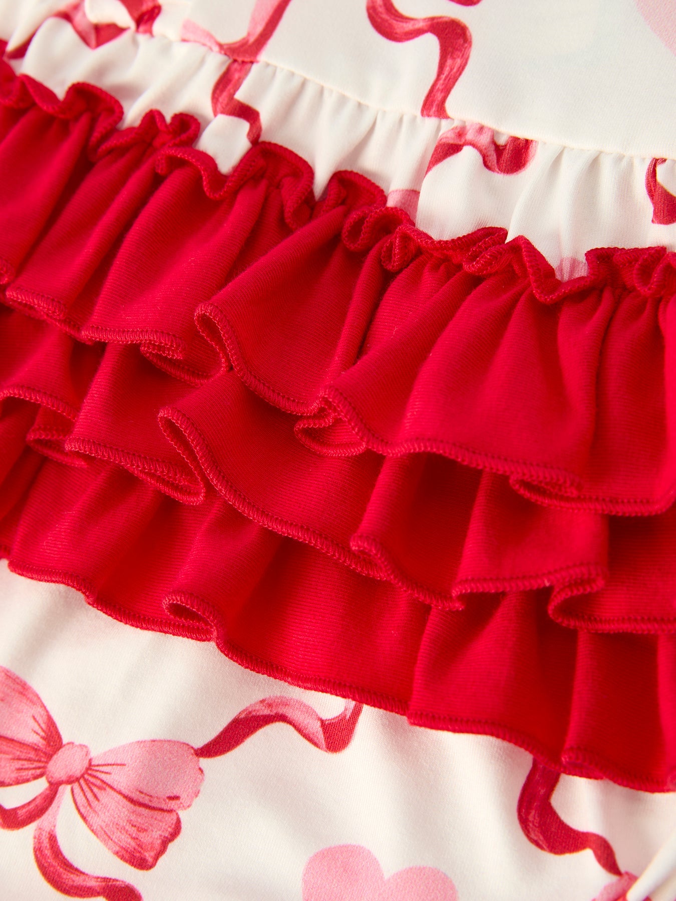 Girls Valentine Romper with Heart Print and Bowknot Design