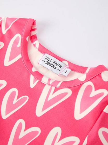 Valentine’s Day Girls Dress Bundle – Sweetheart Heart Print, Solid Pink, Checker Bow Design