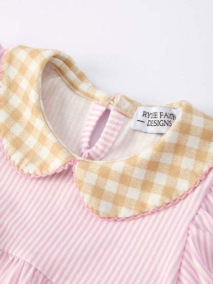 Farm Horse Bow Baby Girls Romper – Pink Plaid