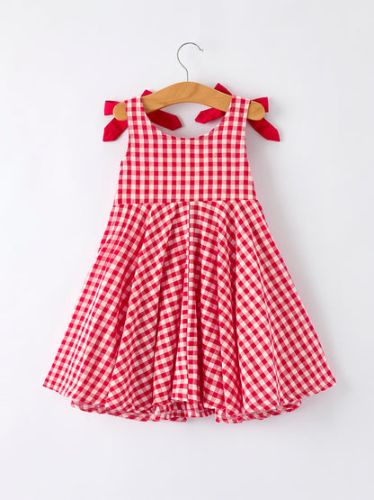 Valentine’s Day Red Plaid Heart Applique Dress with Bows – Toddler Girls Outfit
