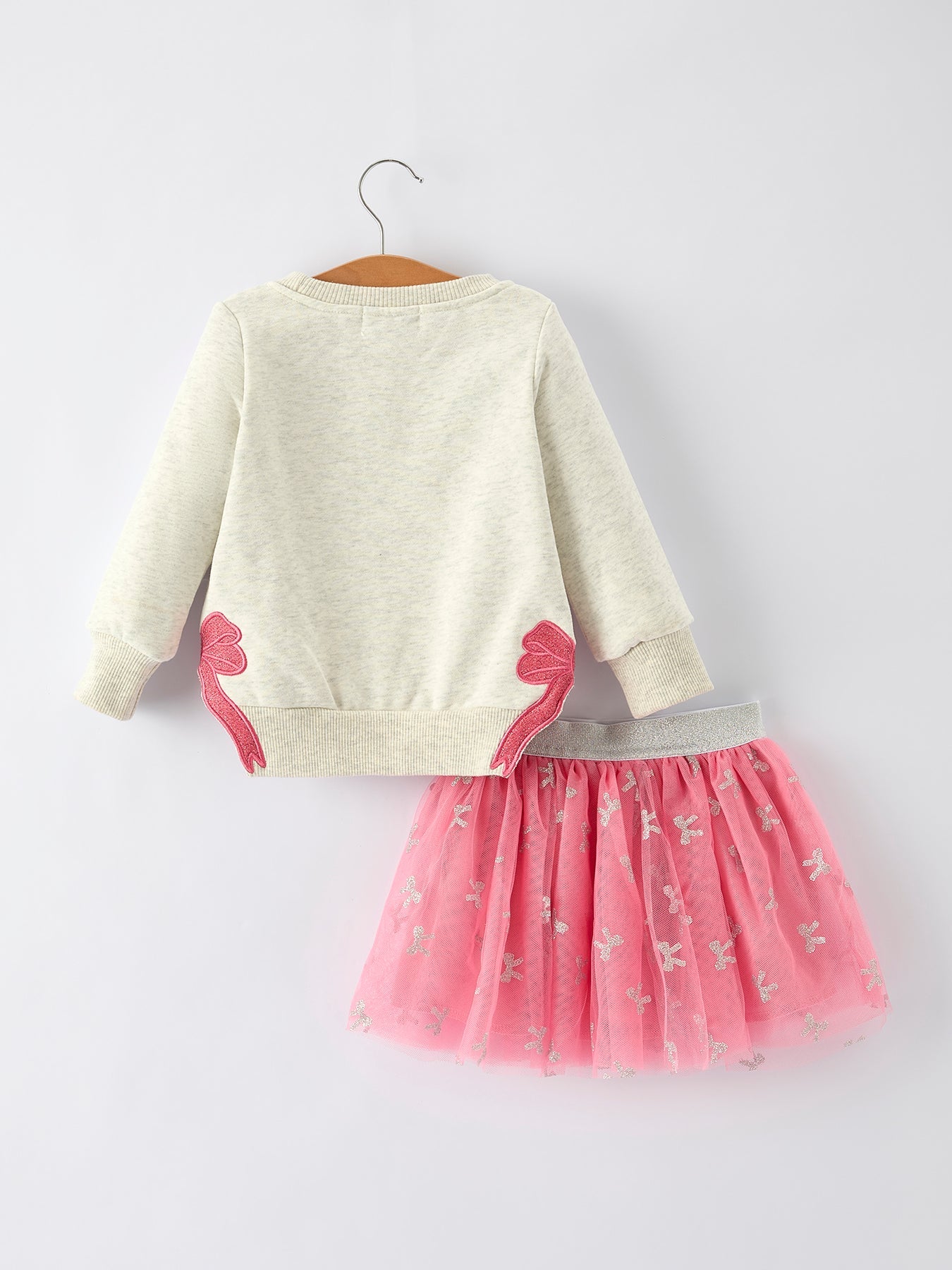 Girls Fall Outfit – FAITH Letter Sweatshirt and Pink Tulle Skirt Set