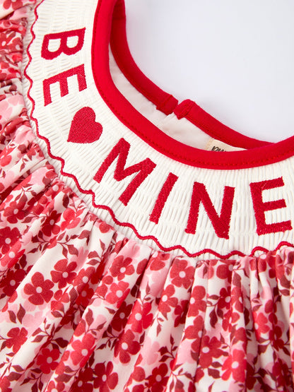 Valentine's Day "BE ❤ MINE" Embroidered Floral Girls' Dress