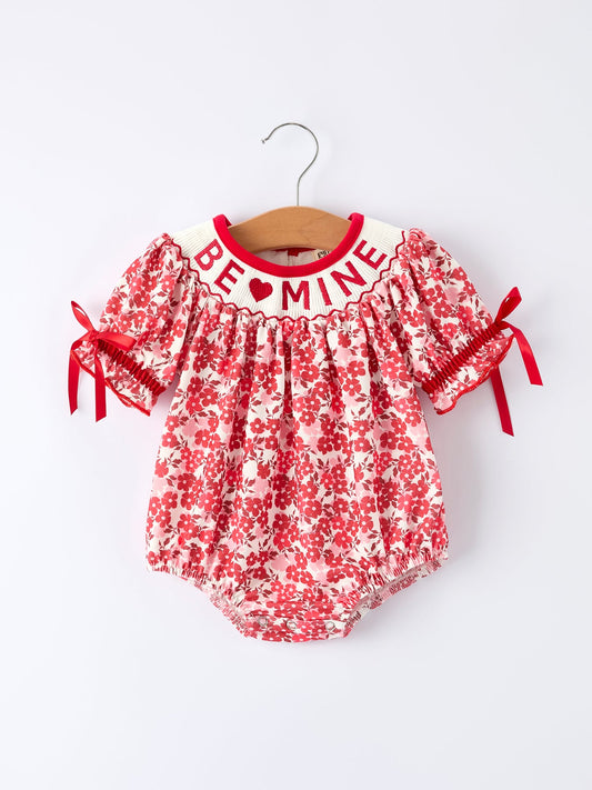 Valentine's Day "BE ❤ MINE" Embroidered Floral Girls' Romper
