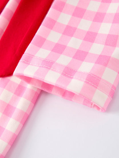 Valentine Pink Plaid Girls Dress with Horse & Heart Smocking Embroidery