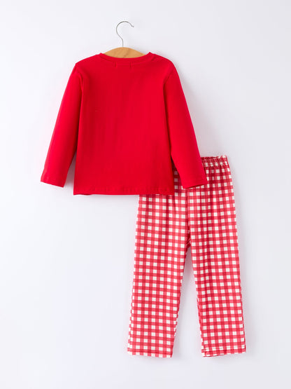 Red Valentine's Day Plaid Smocking Embroidered  Pony Boys Set
