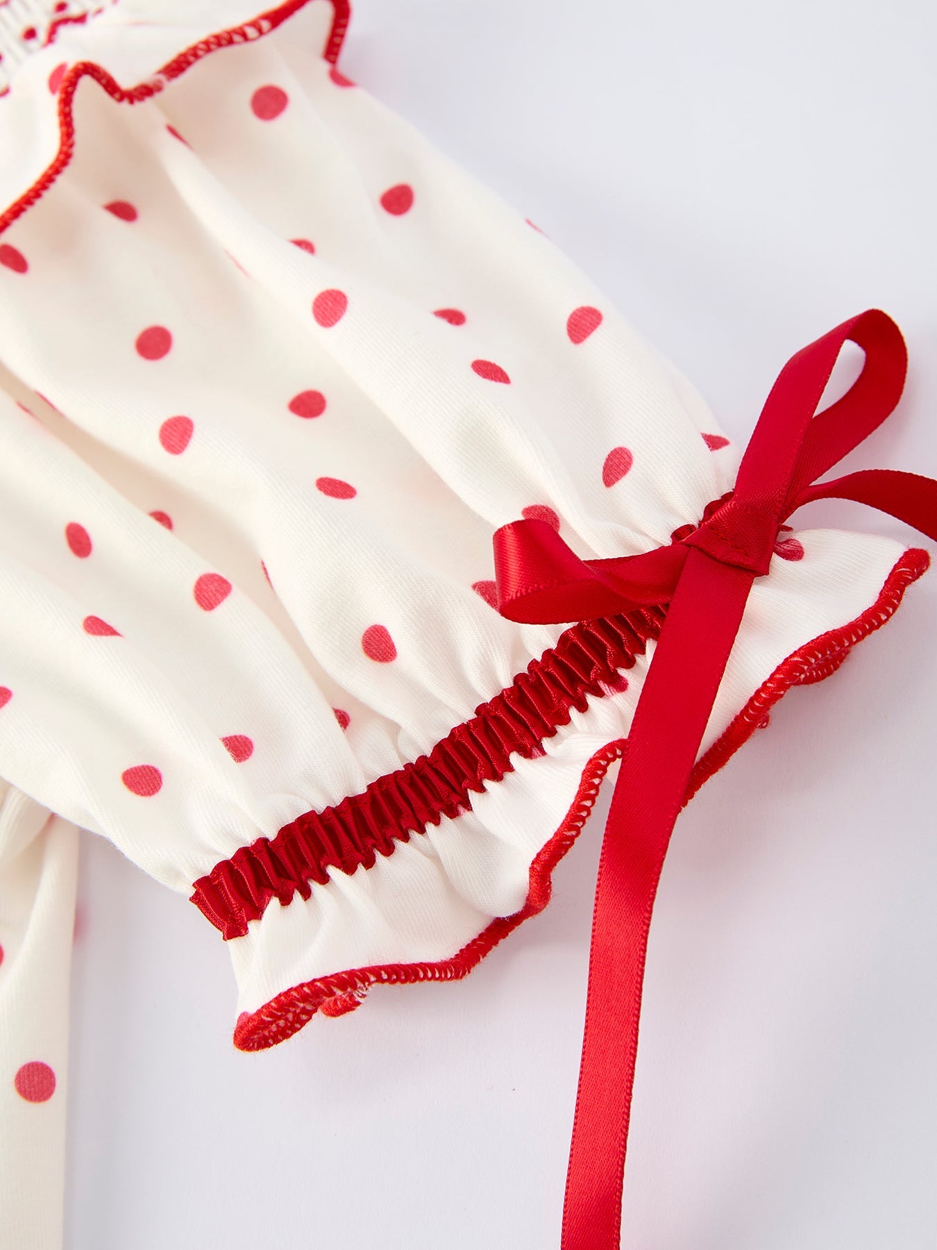 Valentine's Day Polka Dot Girls' Dress with Smocking Embroidery